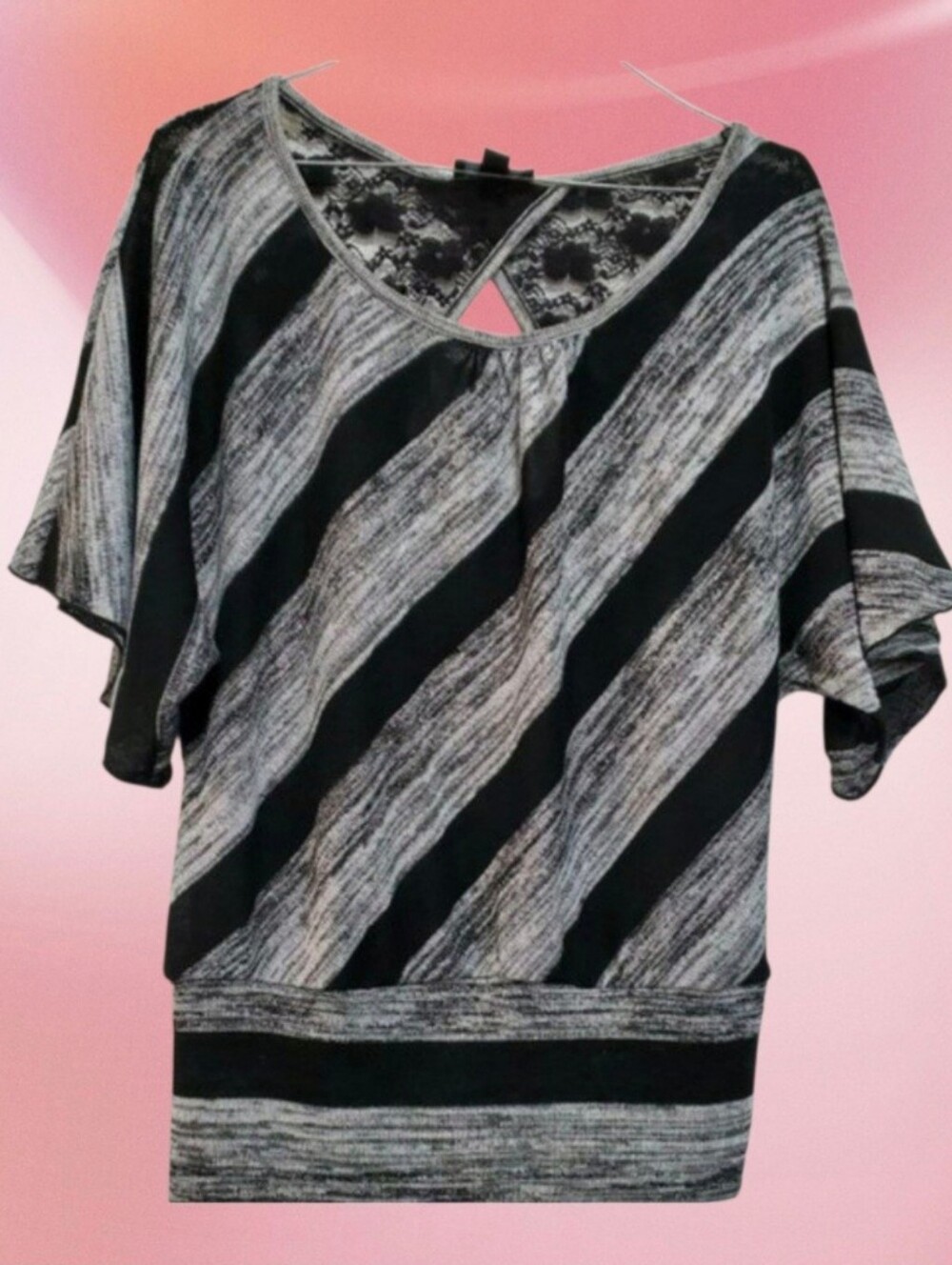 Iz Byer Black Gray Silver Striped Knit Sweater Top Size XL NWOT